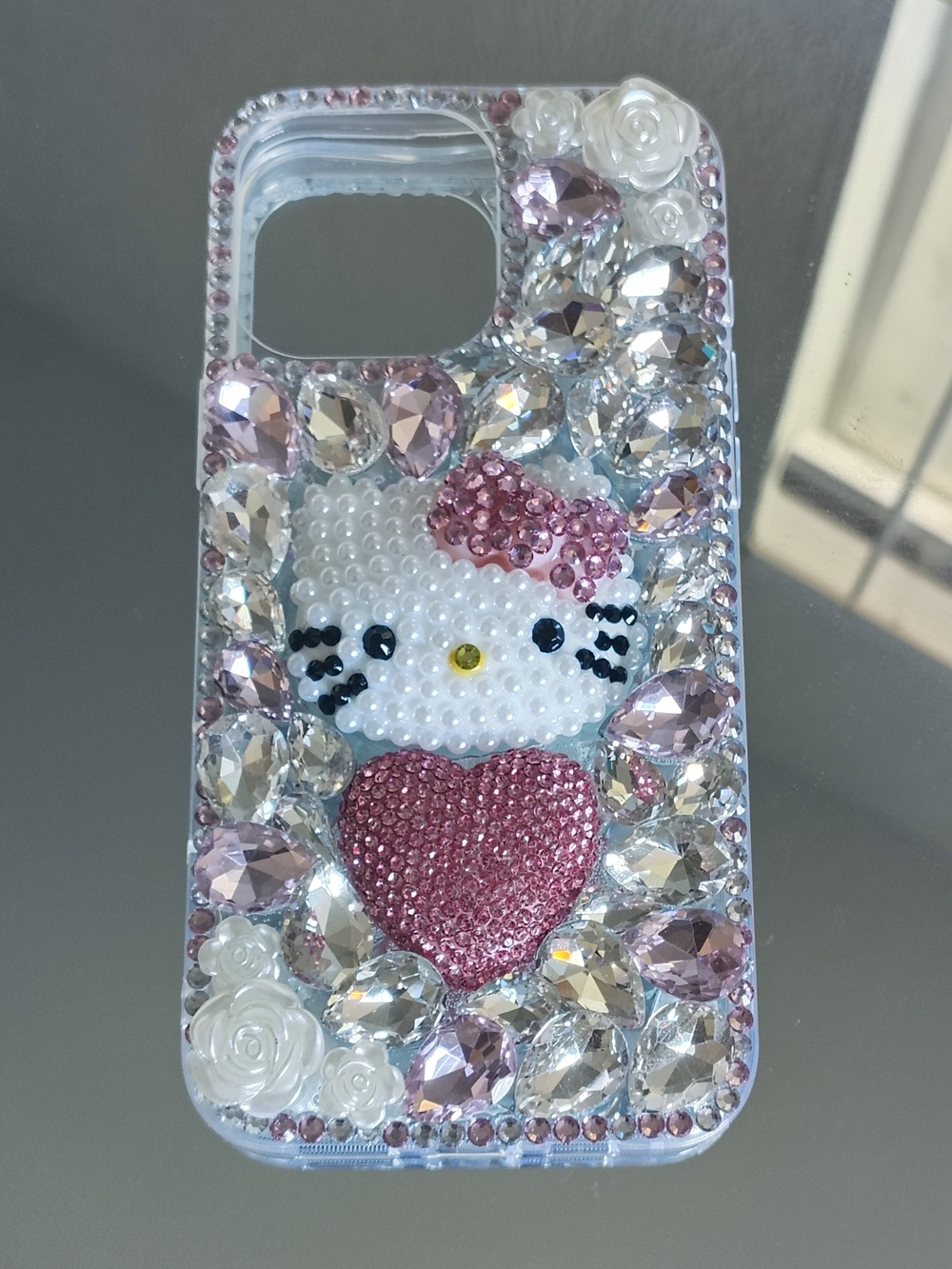 SANRIO Case for iPhone 16 Pro Max – Hello Kitty with Pink Crystals – Shiny Prote